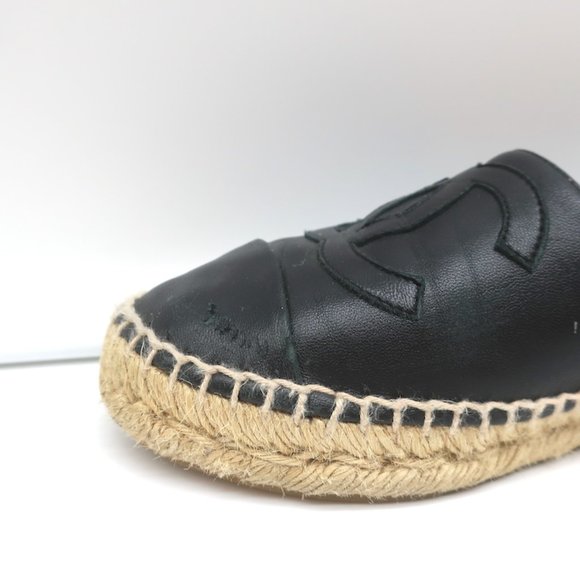 CHANEL CC ESPADRILLES BLACK LEATHER SIZE 37 - Picture 8 of 13